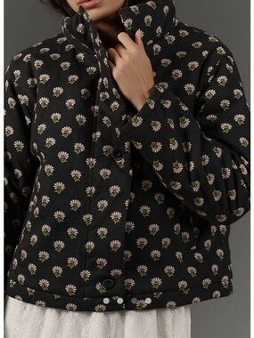 Anthropologie Black Floral-Print Puffer Jacket